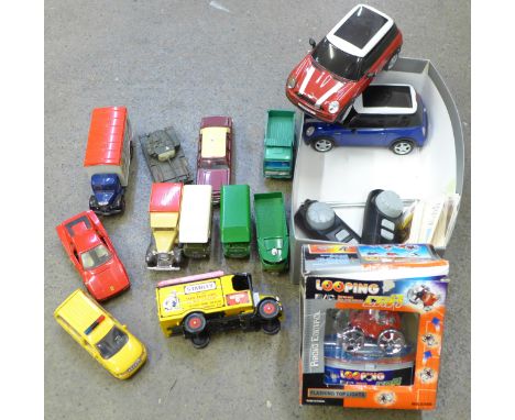 Corgi, Dinky and Matchbox die-cast vehicles and two remote control Mini Coopers 