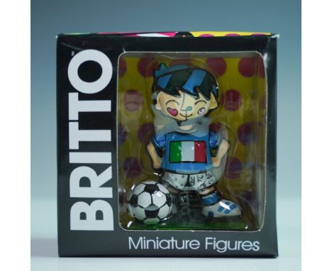 Collectible stone resin figure depicting an Italy soccer players in Britto's signature graphic style. This World Cup mini fig