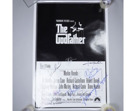 This cast-signed movie poster from The Godfather features the signatures of legendary actors and filmmakers, including Marlon
