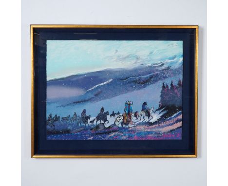 This framed Artist Proof print, titled Blizzard Along Bear Tooth Range, is a captivating work by renowned Native American art