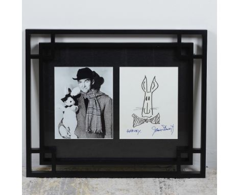 A framed movie poster signed by legendary actor James Stewart, known for his iconic roles in classic Hollywood films. This co