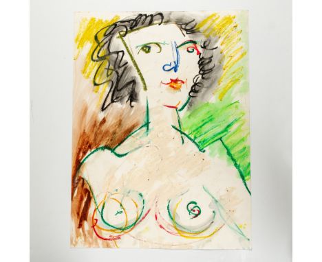 Double sided wax pastels on paper artworks that feature Louie (sic) Satchmo Armstrong playing the trumpet, and a partially nu