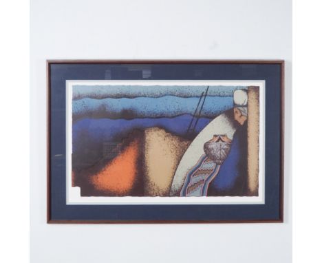 This framed limited-edition print, titled Kiva, is an evocative work by renowned Southwestern artist Amado Maurilio Pena Jr. 