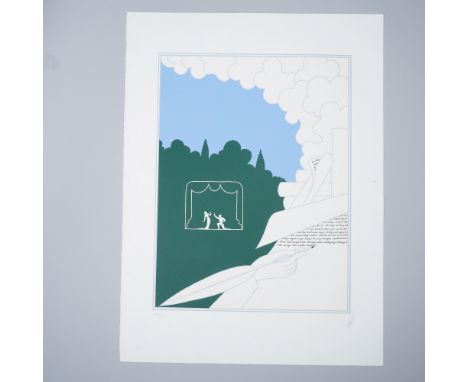 A striking limited edition print numbered XXXVI/100, featuring an elegant and minimalist design with a theatrical motif. The 