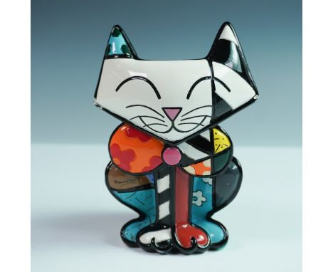 This delightful sculpture, titled "Sam," is part of Romero Britto's colorful and expressive art collection. It features a whi