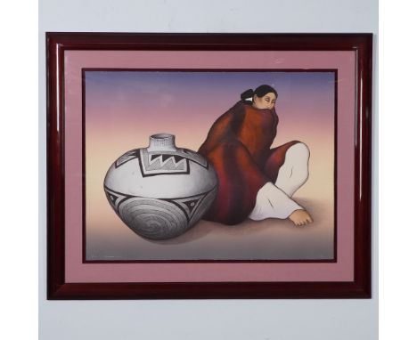 This framed limited-edition print by renowned Native American artist R.C. Gorman captures the essence of Southwestern art. Kn