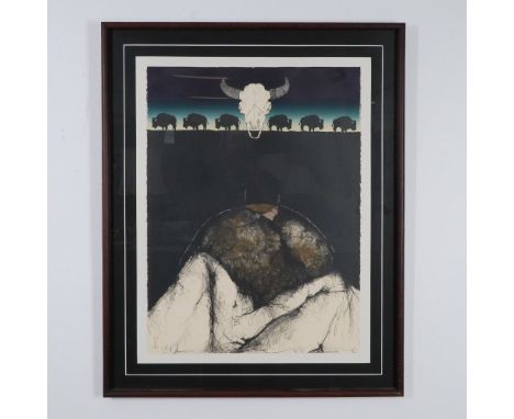 This framed limited-edition print, titled Buffalo Vision, is a striking work by renowned Southwestern artist Amado Maurilio P