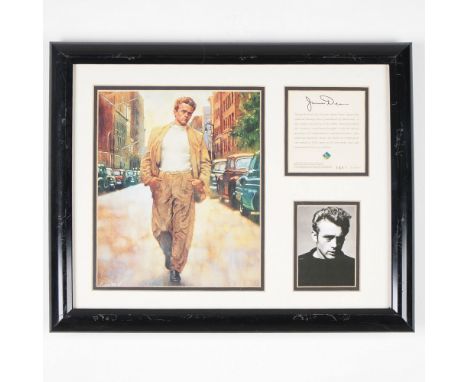 Limited edition framed actor James Dean memorabilia, numbered 1681 of 15,000, featuring a color print signed on the lower lef