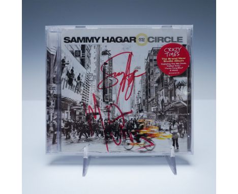 a signed copy of Crazy Times, the 2022 studio album by Sammy Hagar &amp; The Circle. The cover features bold signatures in re