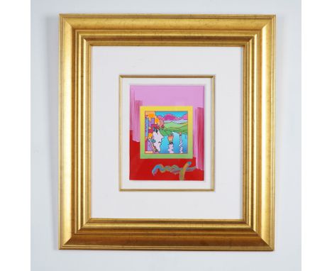 Vibrant and dynamic, this mixed-media artwork by Peter Max titled Geometric Profile and Sailboat exemplifies the artist's sig