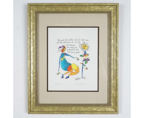 A captivating 1993 artwork by Brian Andreas titled Bittersweet, featuring a colorful, abstract depiction of a whimsical figur