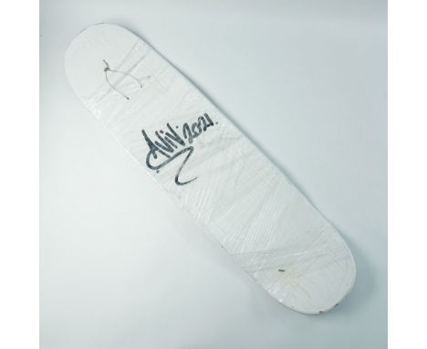 Original hand-painted mixed media on skateboard deck with a floral and abstract design by artist Benjamin Aviv. The deck is s