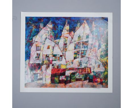 A captivating artist proof print by Romanian artist Harry Guttman (1933-2015), known for his expressive, abstract cityscapes.