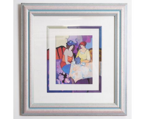 This framed print by Itzchak Tarkay, measuring 18.5"L x 19.5"H, is a limited edition piece, numbered 98 out of 110. The artwo