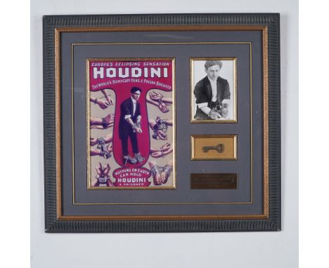 A remarkable framed display featuring a key from the personal collection of the legendary escape artist Harry Houdini (1874-1