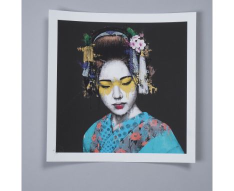 A striking limited edition print by renowned urban artist Fin DAC, in the Akiko series. This piece showcases his signature bl