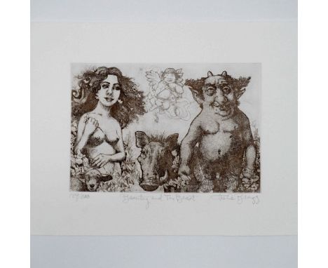 Charles Bragg's etching Beauty and the Beast is a masterful example of the artist's satirical and highly detailed illustrativ
