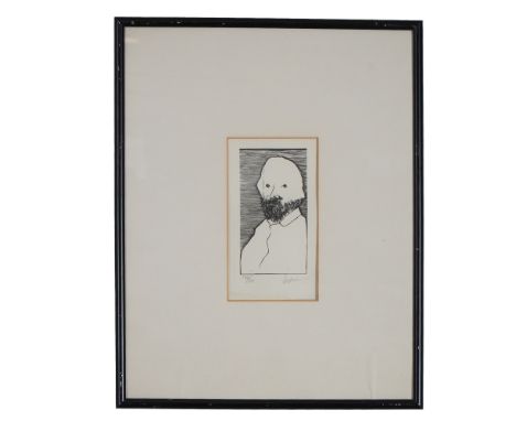 This signed etching by Leonard Baskin presents a striking portrait of the French printmaker Charles Meryon. Rendered in Baski
