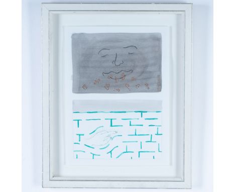 Titled on the back: Spell series no. 4. Features two scenes in an abstract figural style. Sight size: 8.75"L x 11.75"H. Frame