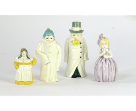 A four Royal Worcester candle snuffers 
Comprising Budge, French Cook, Hush and Toodie, each with printed factory marks to ba