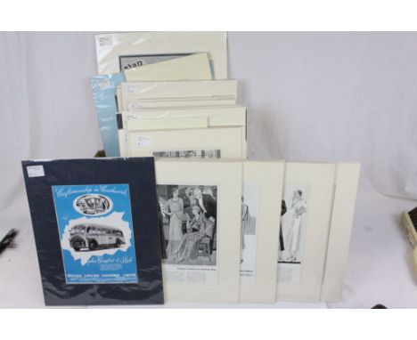 Box of Mount board Framed vintage Prints to include: Fashion, Advertising &amp; "Old Bill" etc