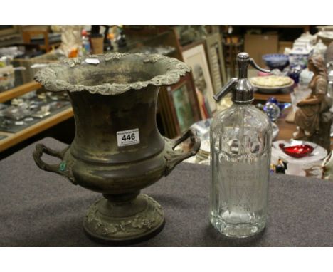 Twin handled Silver plated Wine cooler in need of re plating &amp; a vintage CWS Co operative Soda Syphon