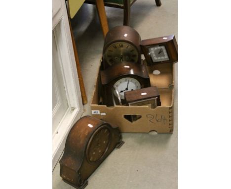 Five vintage Wooden cased mantle Clocks to include Smiths &amp; Enfield