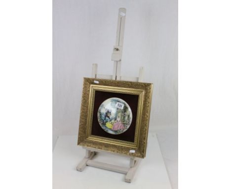Table Top Artists Easel together with  Ceramic plaque depicting girls being serenaded in a Gilt Frame