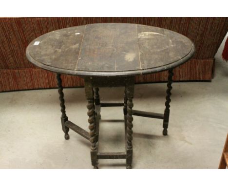 Small Oval Oak Gate-leg Table with Barley-twist Legs