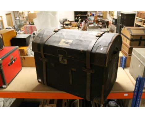 Large Victorian Canvas and Leather Bound Domed Top Trunk