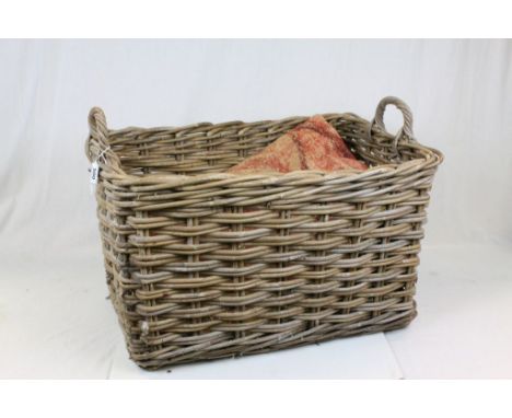 Wicker Rectangular Basket with Carry Handles together with a Tapestry Wall Hanging