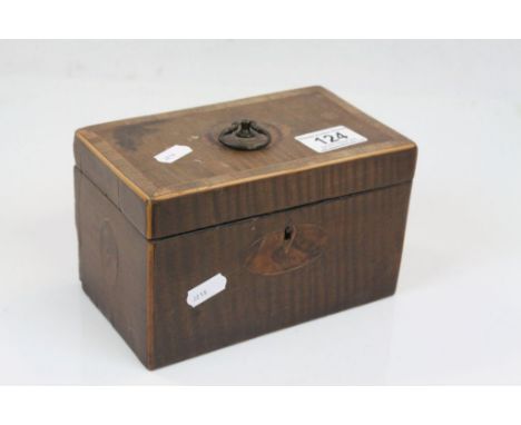 19th Century two compartment Wooden Tea Caddy with stringing and Marquetry inlay