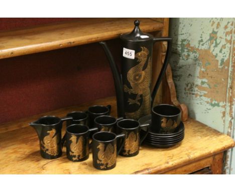 Portmeirion Black ' Phoenix ' Coffee Set comprising Coffee Pot, Six Coffee Cups, Six Saucers, Milk and Sugar