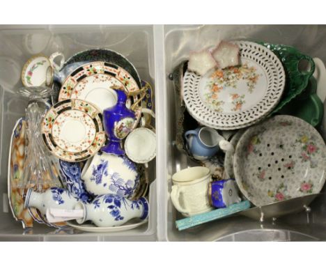 Two boxes of mixed vintage ceramics to include Delft