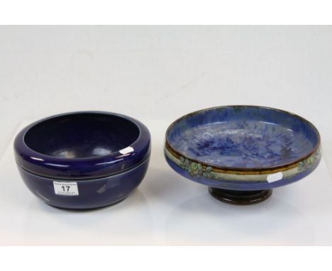 Royal Doulton stoneware Planter with dark blue glaze finish, number 8545 and a Footed Royal Doulton stoneware Fruit Bowl with