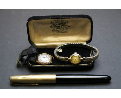 Vintage Parker 51 Fountain pen, ladies 9ct Gold Rotary wristwatch &amp; a 9ct Gold ladies Cocktail watch with Breguet movemen