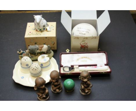 Boxed Royal Doulton Bunnykins Moneybox, Boxed Aynsley Mulberry Wood Fox, Cased Royal Crown Derby Bottle Opener, Royal Worcest