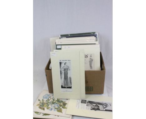 Box of Mount board framed vintage Prints, mainly Fashion, Advertising &amp; Art