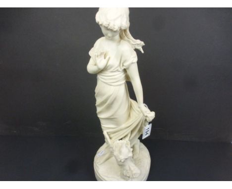 Copeland Spode Parianware figure modelled as a young woman with her dog, titled New Friends, impressed signature and date 188