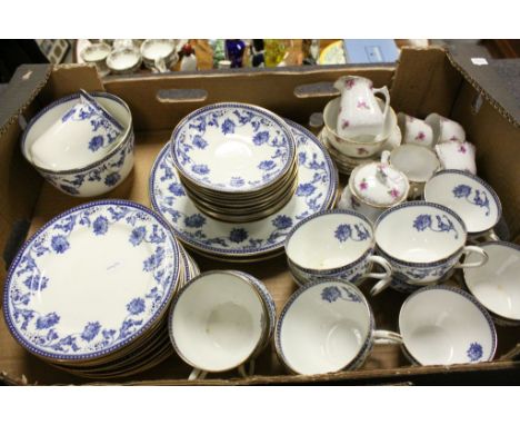 Vintage Aynsley Blue and White Tea Set, 39 pieces plus a Miniature Flower Pattern Coffee Set