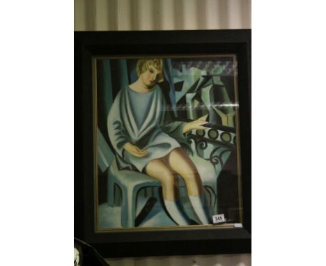 Oil on Canvas Portrait of an Art Deco Lady seated by a Verandah, signed