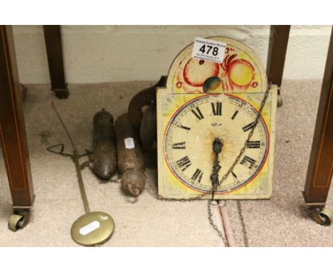 Vintage Swiss wall Clock with painted wooden Dial, cast Iron weights and a Brass pendulum