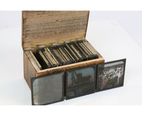Box of Magic Lantern Slides including Views of Europe, Africa, and Aerial Views of Western Asia, WWI, Navel and Mr &amp; Mrs 