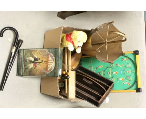 Collection of Mixed Items including Football Bagatelle Board, Pair of Cricket Themed Bookends, Wooden Cutlery Tray, Easel, Wo