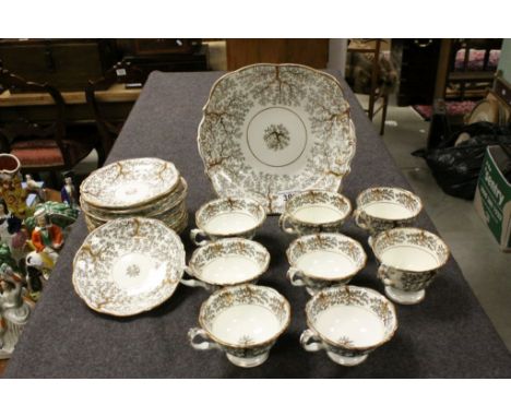 Victorian ' George Frederick Bowers ' Fibre Tea Set comprising 8 Cups, 10 Saucers and Sandwich Plate