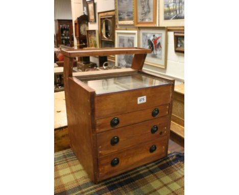 Vintage Pine Table Top Shop / Specimen Cabinet with Shelf over Display Drawer with Cover over Three Further Drawers