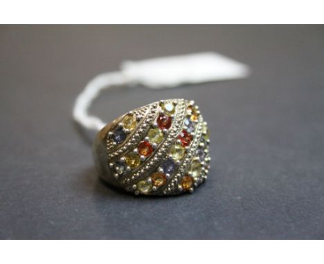 Silver Ring with Multi-Colour Stone Design