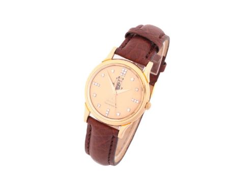 A highly collectable 18ct rose gold and diamond Omega Constellation wristwatch, featuring a portrait of SHEIKH ISA BIN SALMAN