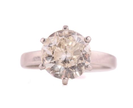 A diamond solitaire ring in platinum, featuring a brilliant diamond with an estimated weight of 3.87ct, approximate colour an