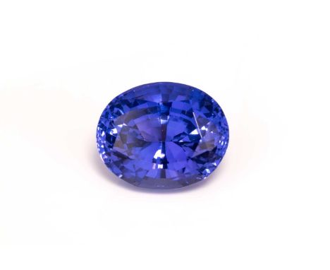 A Tanzanite loose gemstone, oval-shaped mixed-cut with intense bluish-purple body colour, strongly pleochroic, eye clean, app